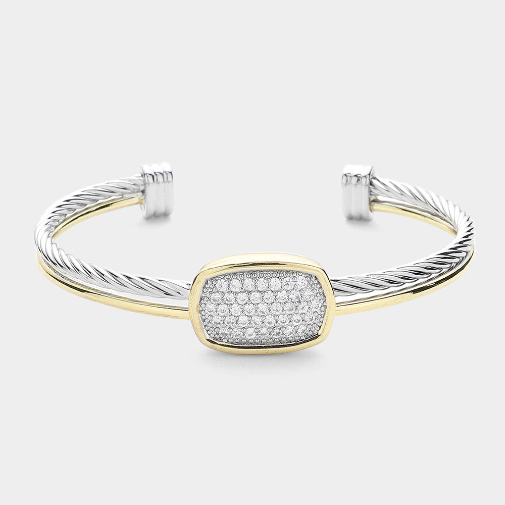 Oval Stone Paved Cuff Bracelet