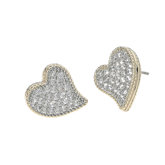 14k Two Tone Heart Stud Earrings