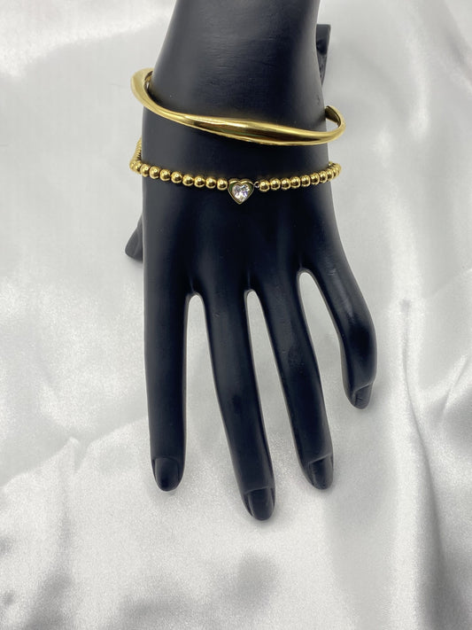 Beaded Heart and Cuff Bracelet Set