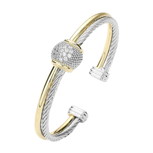 14k Gold Plated Stone Accented Ball Charm Bracelet